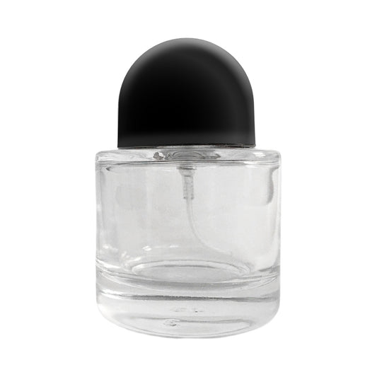 1 oz (30 ml) Clear Glass Cylinder Perfume Bottle with Black Dome Cap - World of Aromas