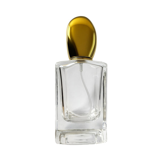1.7 oz (50 ml) Clear Glass Square Bottle with Gold Stone Cap - World of Aromas
