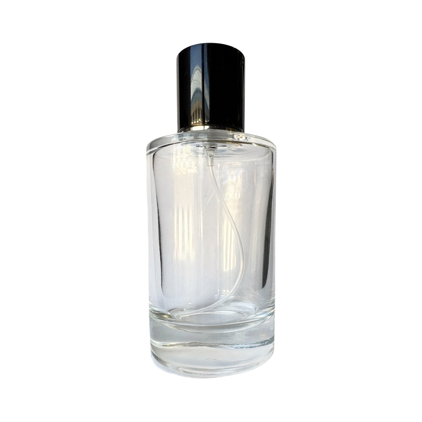 3.4 oz (100 ml) Clear Glass Cylinder Perfume Bottle with Black Magnetic Latch