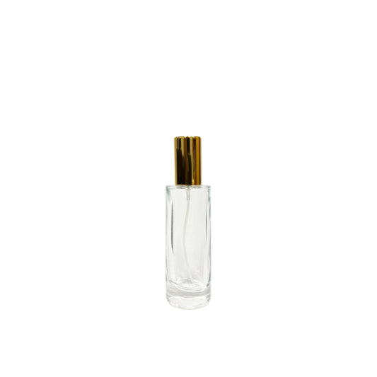 1 oz (30 ml) Clear Glass Cylinder Perfumer Bottle with Gold Sprayer - World of Aromas