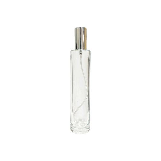 1.7 oz (50 ml) Clear Glass Cylinder Perfume Bottle with Silver Sprayer - World of Aromas
