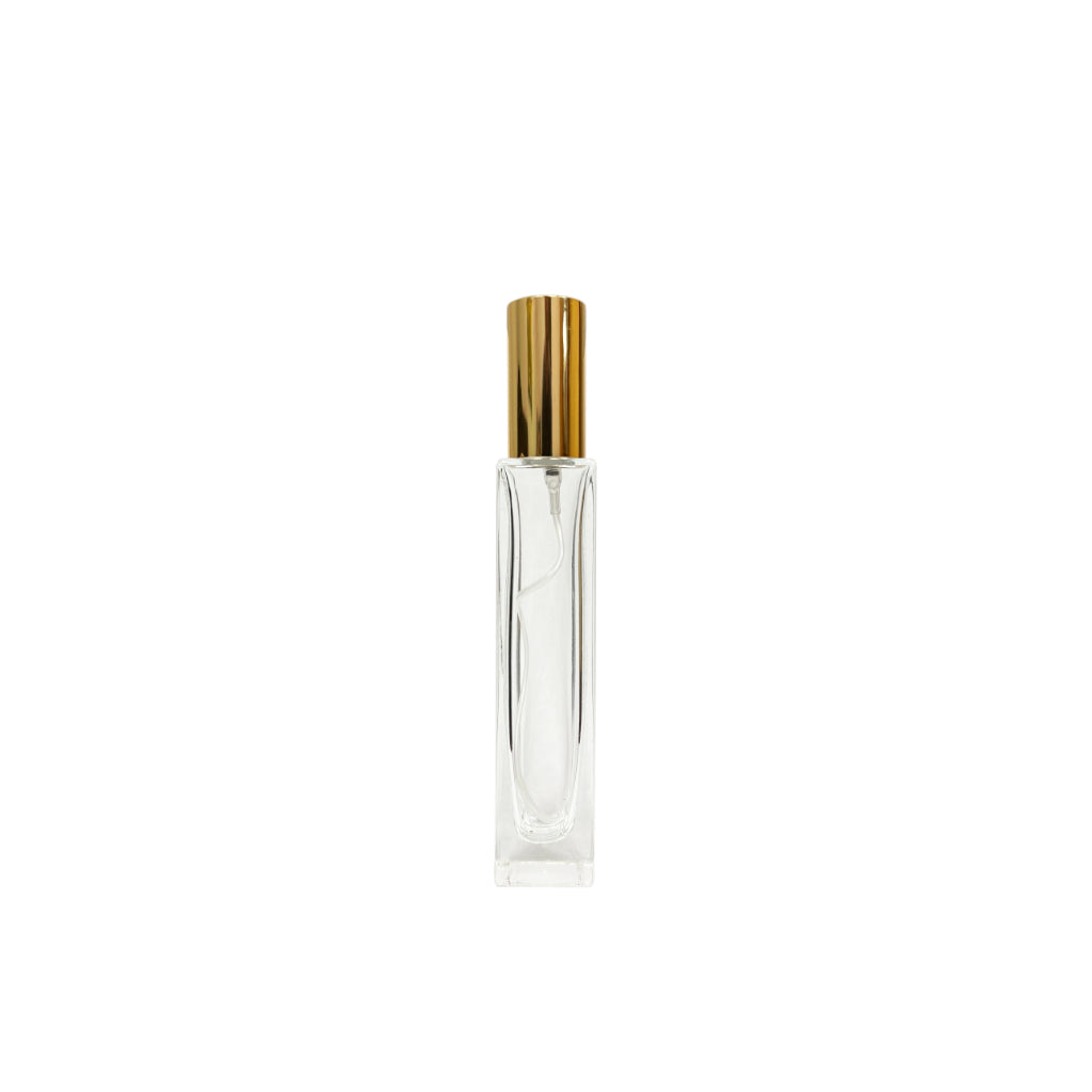 1.7 oz (50 ml) Clear Glass Rectangular Perfume Bottle with Gold Sprayer - World of Aromas
