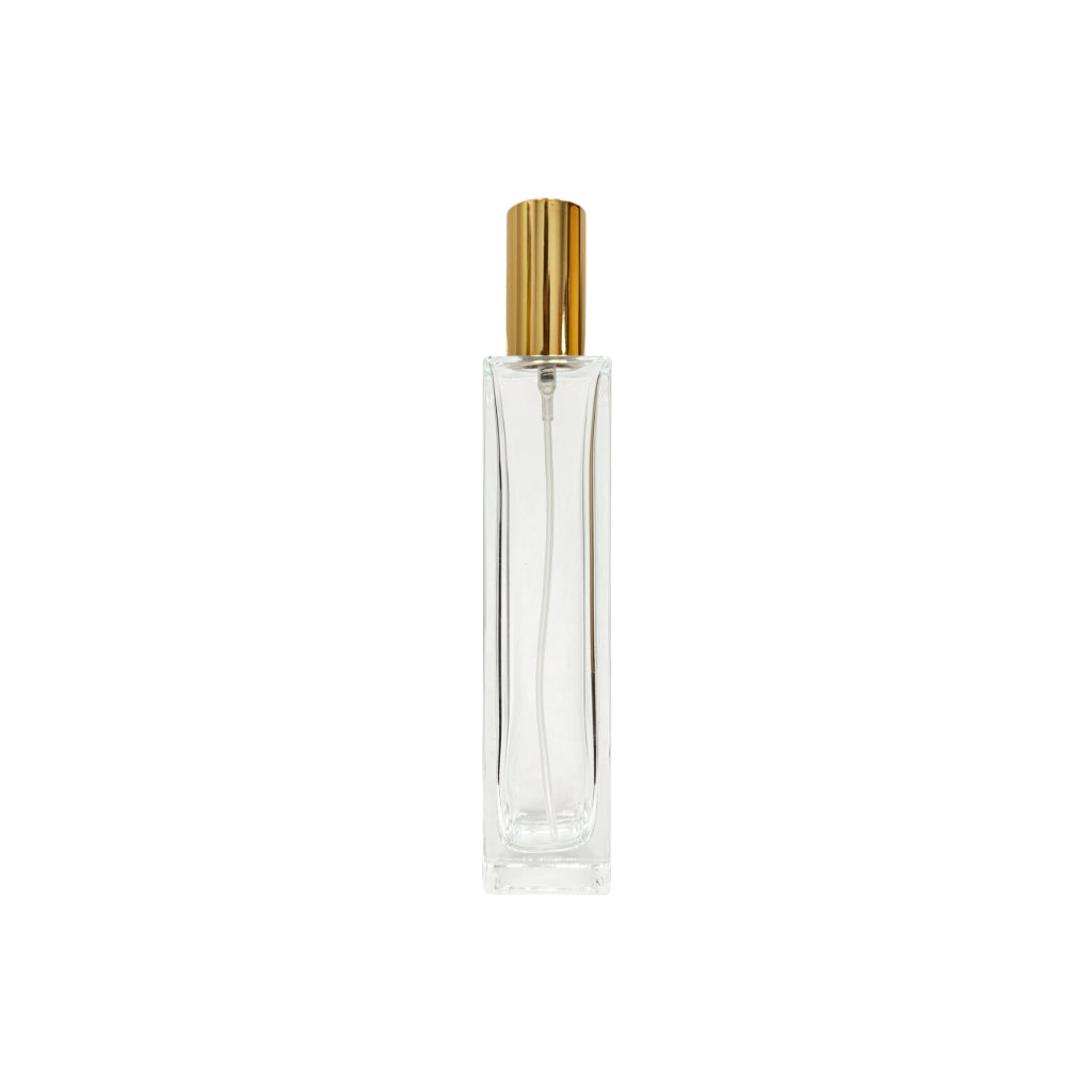 3.4 oz (100 ml) Clear Glass Rectangular Perfume Bottle with Gold Sprayer - World of Aromas