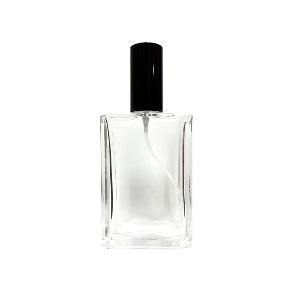 3.4 oz (100 ml) Clear Glass Rectangular Perfume Bottle with Black Lipstick Sprayer - World of Aromas