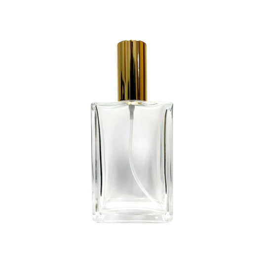 3.4 oz (100 ml) Clear Glass Rectangular Perfume Bottle with Gold Lipstick Sprayer - World of Aromas