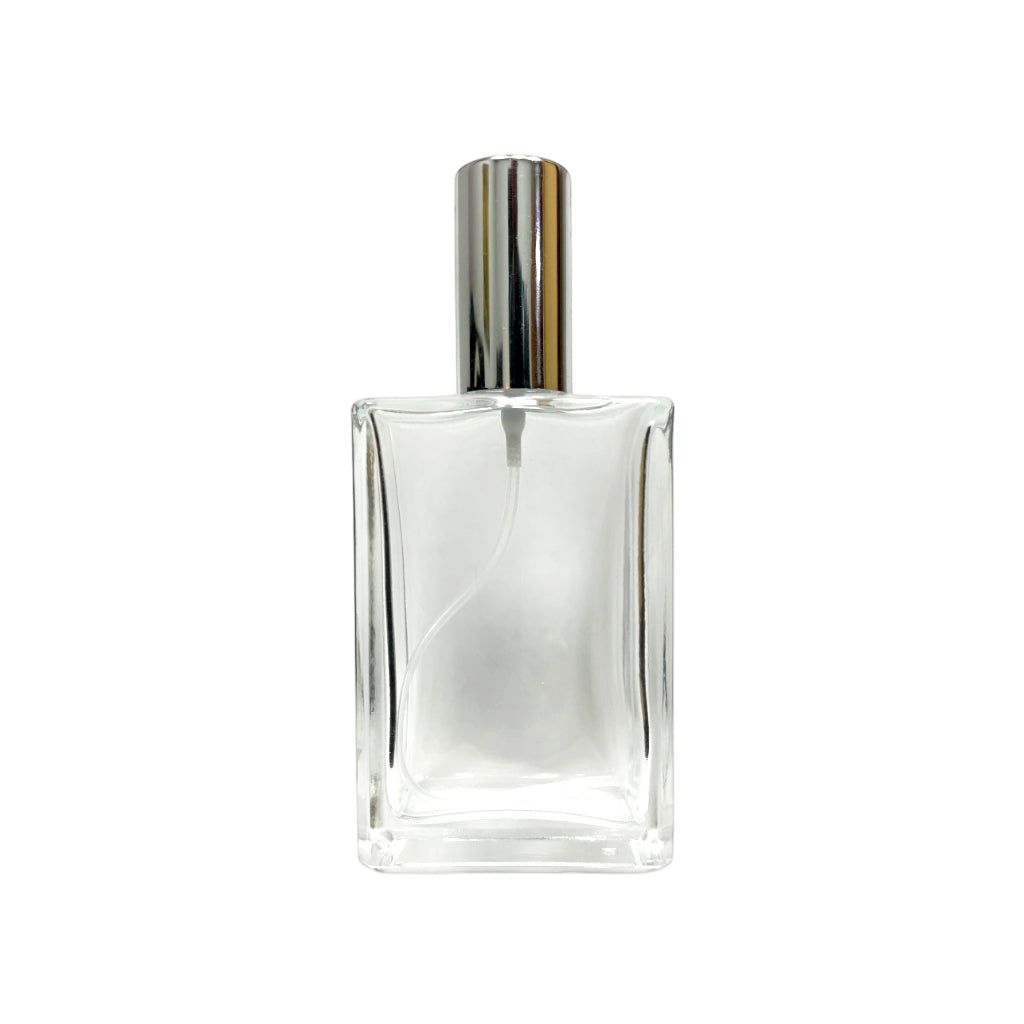 3.4 oz (100 ml) Clear Glass Rectangular Perfume Bottle with Silver Lipstick Sprayer - World of Aromas