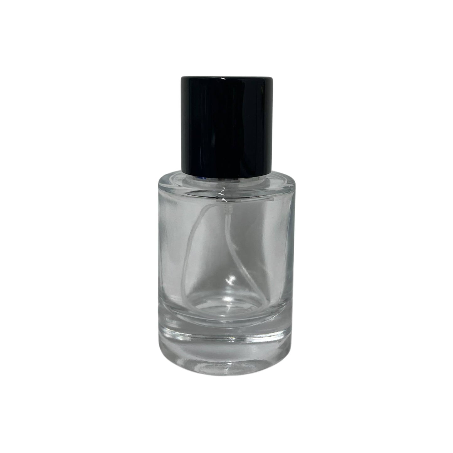 1 oz (30 ml) Clear Glass Cylinder Perfume Bottle with Black Magnetic Latch - World of Aromas