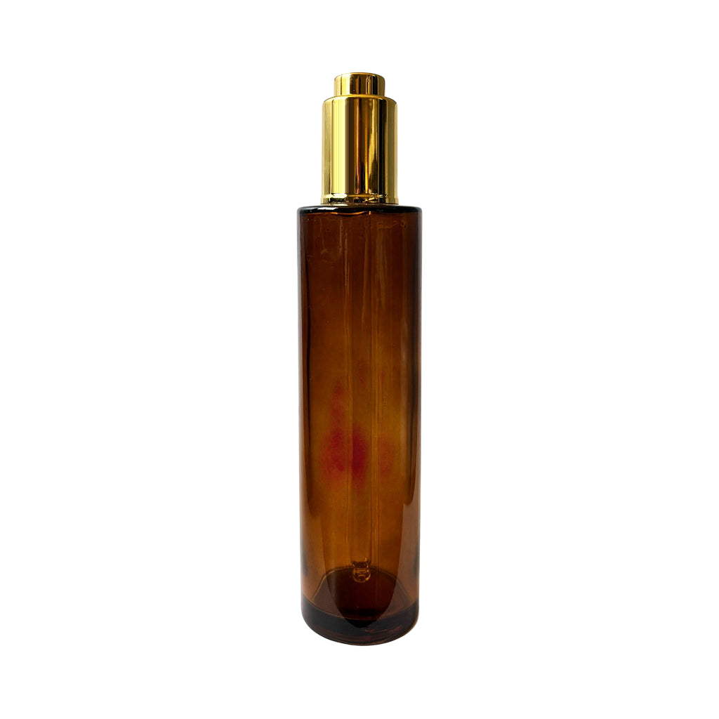 4 oz (120 ml) Amber Glass Cylinder Bottle with Gold Dropper - World of Aromas
