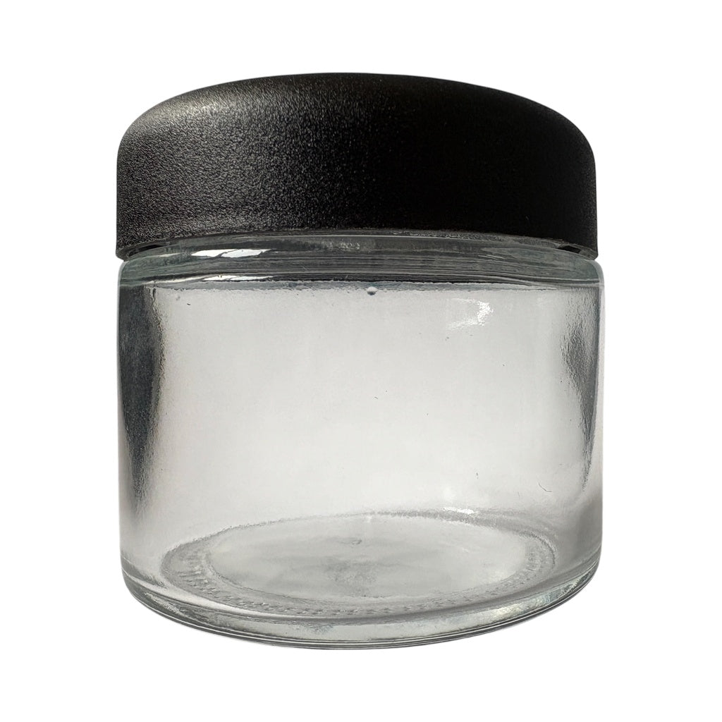 2 oz (60 ml) Clear Glass 48-400 Jar with Black Dome CRC Lid