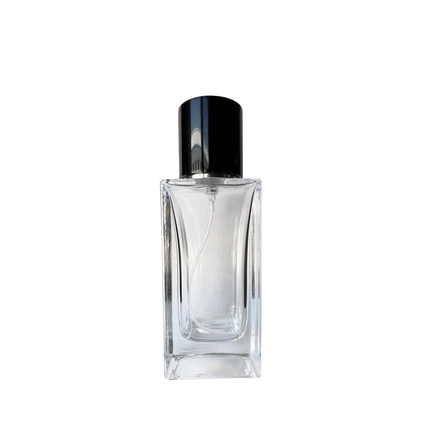 1.7 oz (50 ml) Clear Glass Rectangular Perfume Bottle with Black Magnetic Latch - World of Aromas