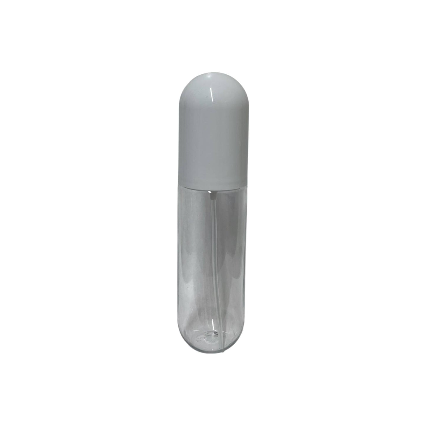 3.4 oz (100 ml) Clear PET Cylinder Spray Bottle with White Dome Cap - World of Aromas