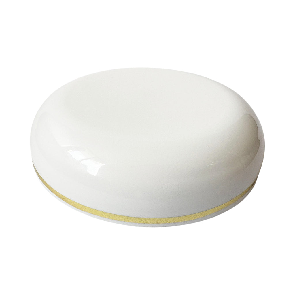 White PP Plastic 70-400 Dome Smooth Skirt Foam Lined Lid with Gold Lining - World of Aromas