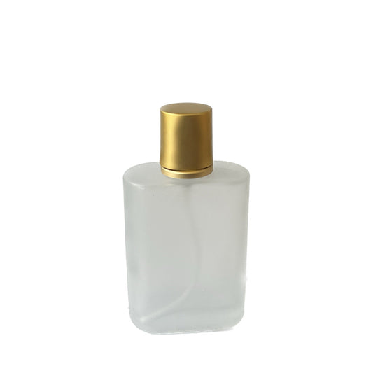 50 ml Frosted Glass Perfume Bottle with Brushed Gold Aluminum Sprayer and Cap - World of Aromas