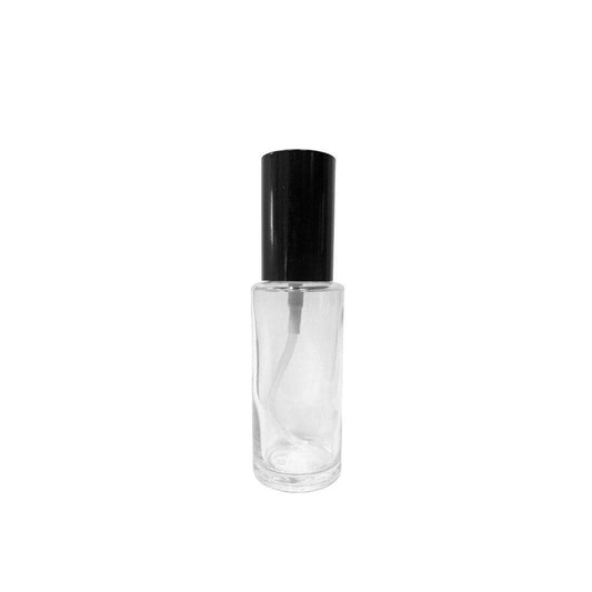 1.7 oz (50 ml) Clear Glass Cylinder Bottle with Black Sprayer and Cap - World of Aromas