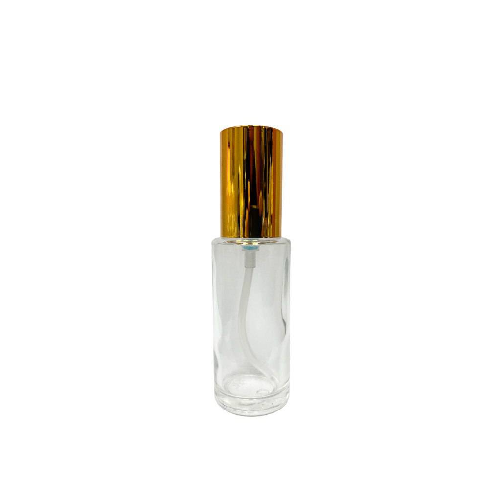 1.7 oz (50 ml) Clear Glass Cylinder Bottle with Gold Sprayer and Cap - World of Aromas