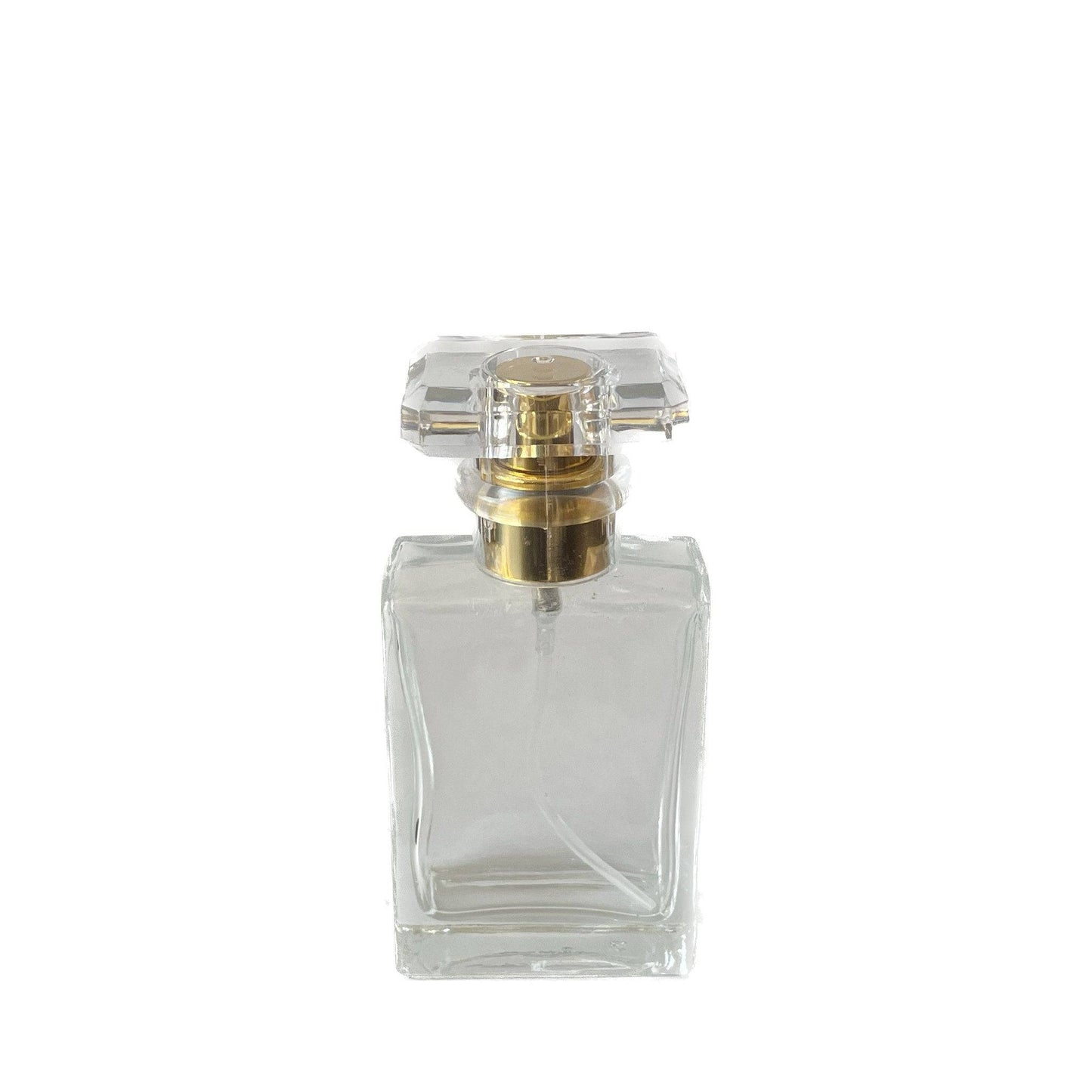 50 ml Clear Glass Perfume Bottle with Gold Sprayer & Clear Cap - World of Aromas