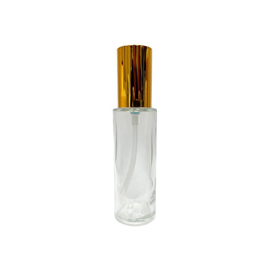 2 oz (60 ml) Clear Glass Cylinder Bottle with Gold Sprayer and Cap - World of Aromas