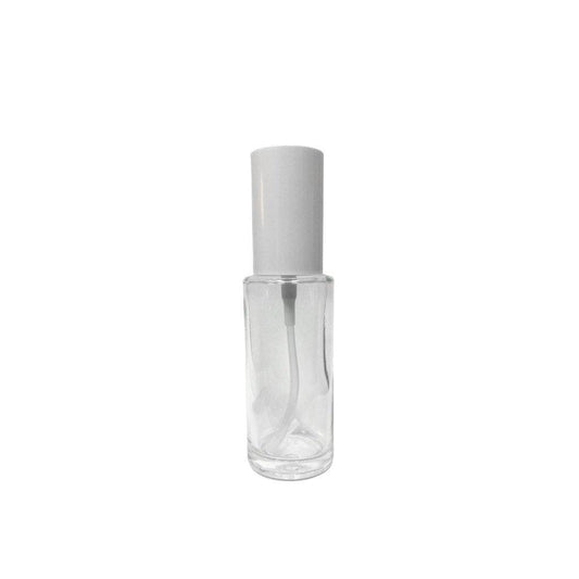 1.7 oz (50 ml) Clear Glass Cylinder Bottle with White Sprayer and Cap - World of Aromas