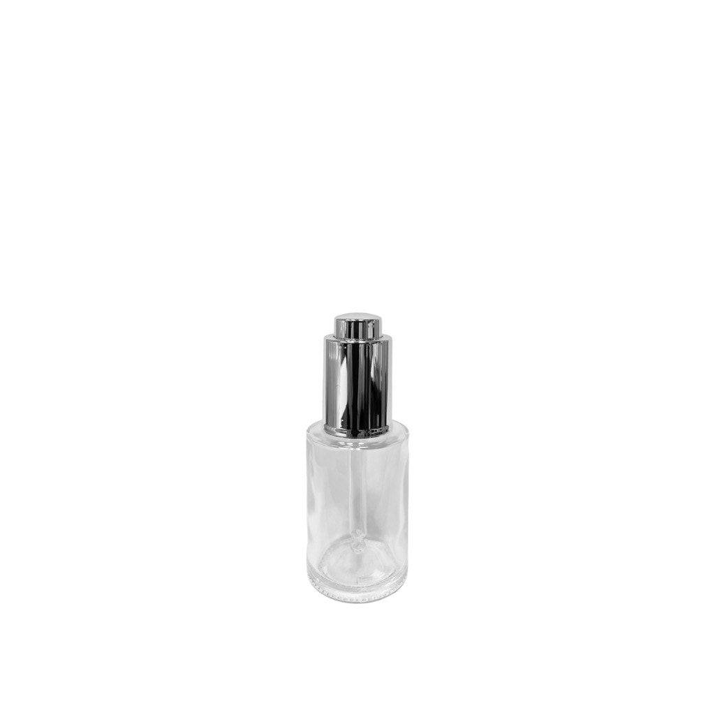 1 oz (30 ml) Clear Glass Cylinder Bottle with Silver Dropper - World of Aromas
