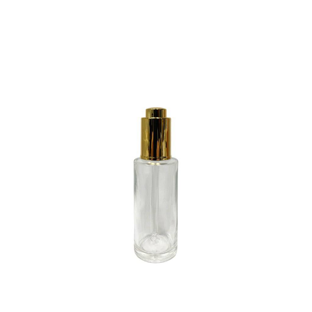 1.7 oz (50 ml) Clear Glass Cylinder Bottle with Gold Dropper - World of Aromas