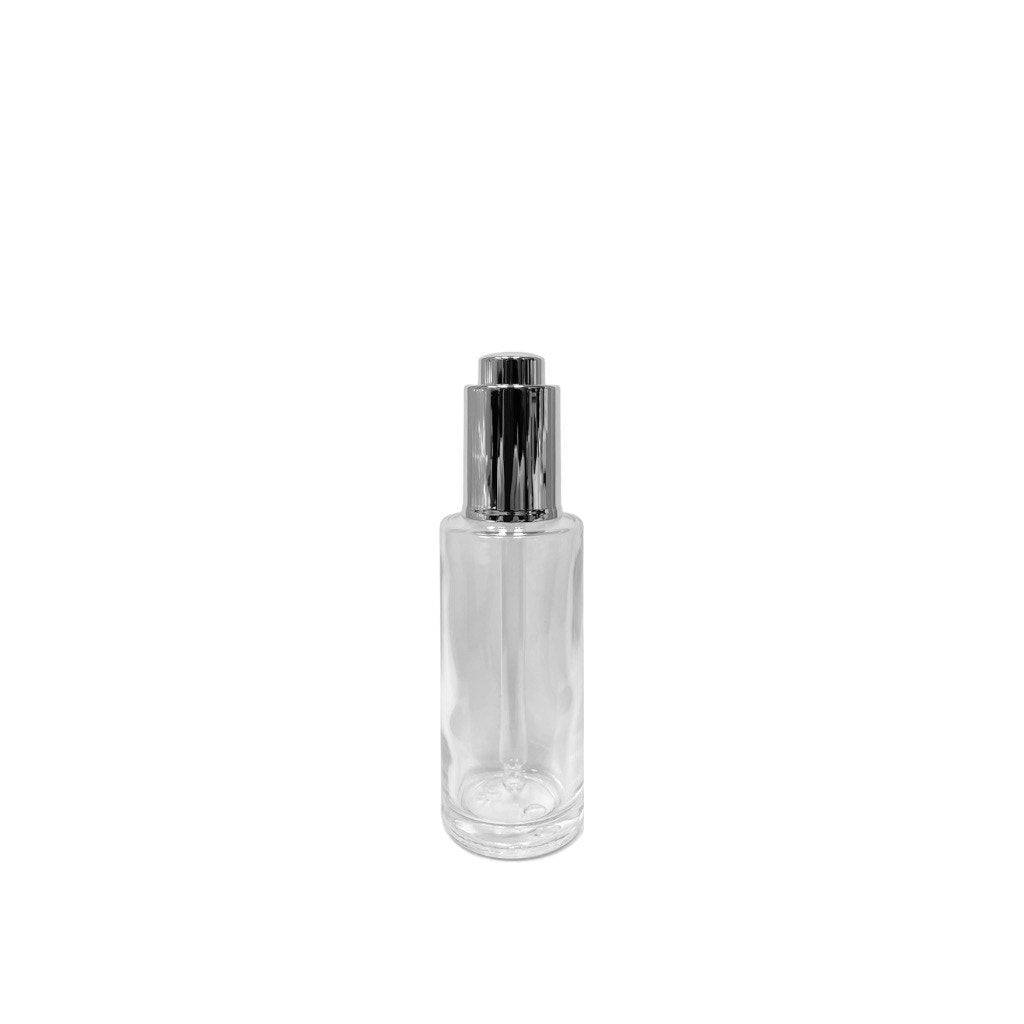 1.7 oz (50 ml) Clear Glass Cylinder Bottle with Silver Dropper - World of Aromas