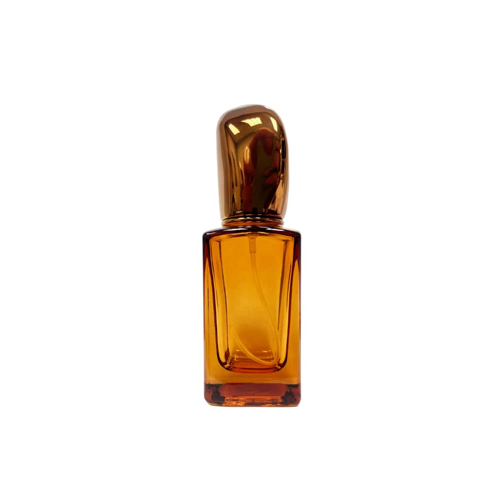 1 oz (30 ml) Amber Glass Square Bottle with Amber Stone Cap - World of Aromas