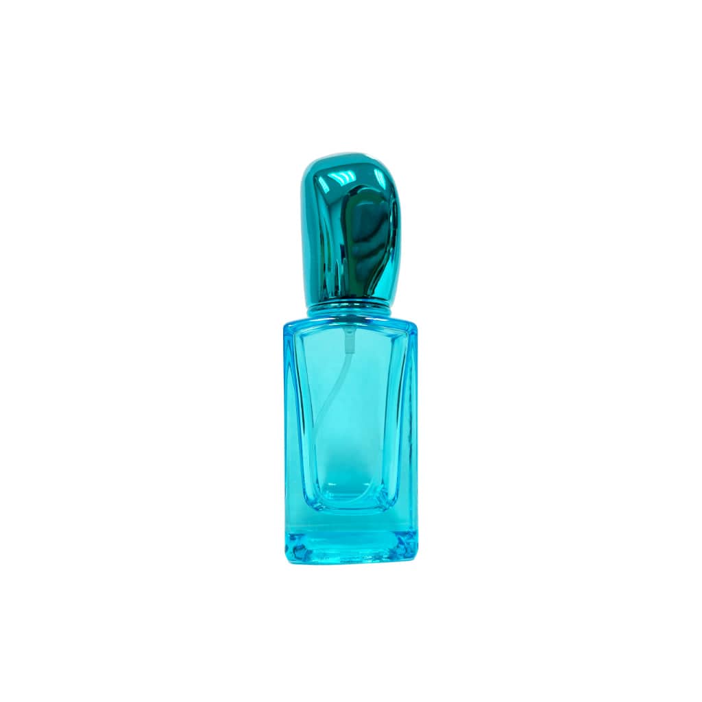 1 oz (30 ml) Blue Glass Square Bottle with Blue Stone Cap - World of Aromas