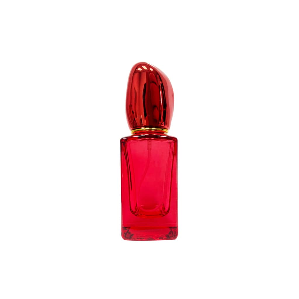 1 oz (30 ml) Red Glass Square Bottle with Red Stone Cap - World of Aromas