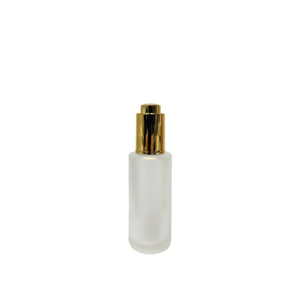 1.7 oz (50 ml) Frosted Clear Glass Cylinder Bottle with Gold Dropper - World of Aromas
