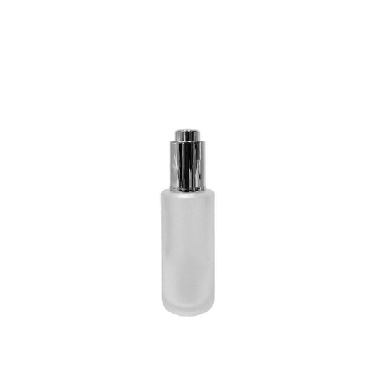 1.7 oz (50 ml) Frosted Clear Glass Cylinder Bottle with Silver Dropper - World of Aromas