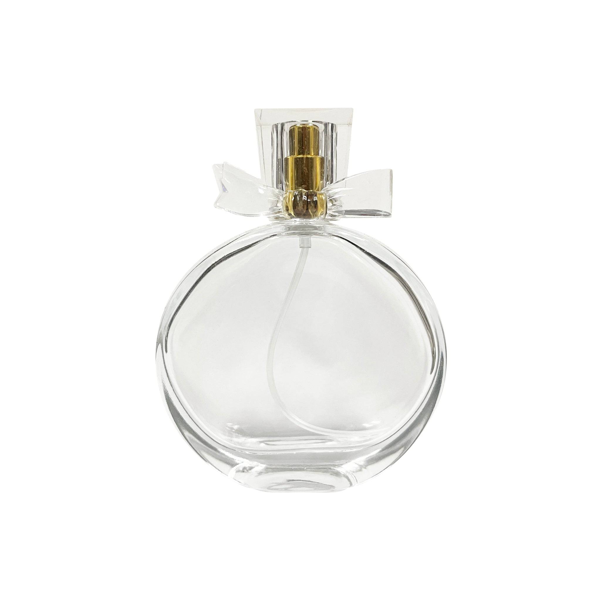 50 ml Clear Glass Circular Perfume Bottle with Bowtie Cap World
