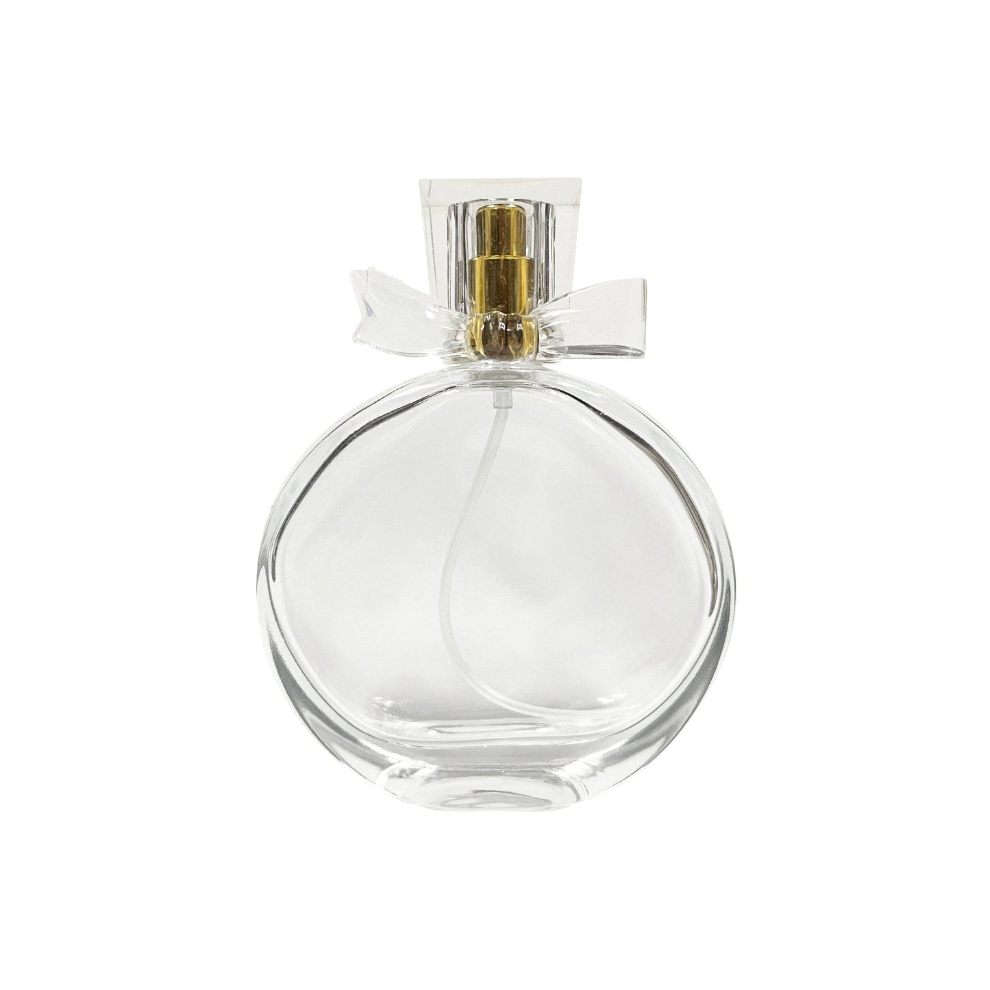 50 ml Clear Glass Circular Perfume Bottle with Bowtie Cap - World of Aromas