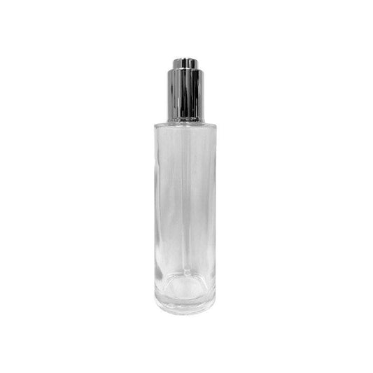 4 oz (120 ml) Clear Glass Cylinder Bottle with Silver Dropper - World of Aromas