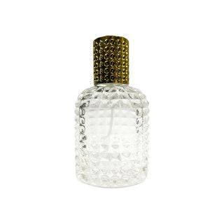 50 ml Clear Glass Bejeweled Perfume Bottle with Gold Cap - World of Aromas