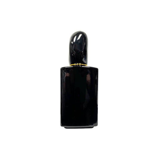 1.7 oz (50 ml) Black Glass Square Bottle with Black Stone Cap - World of Aromas