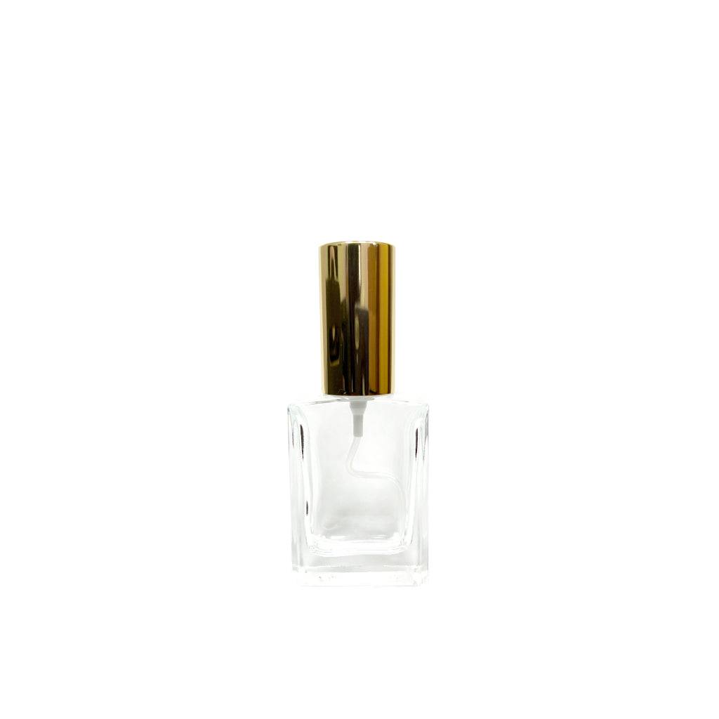 1 oz (30 ml) Clear Glass Rectangular Perfume Bottle With Gold Lipstick Sprayer - World of Aromas