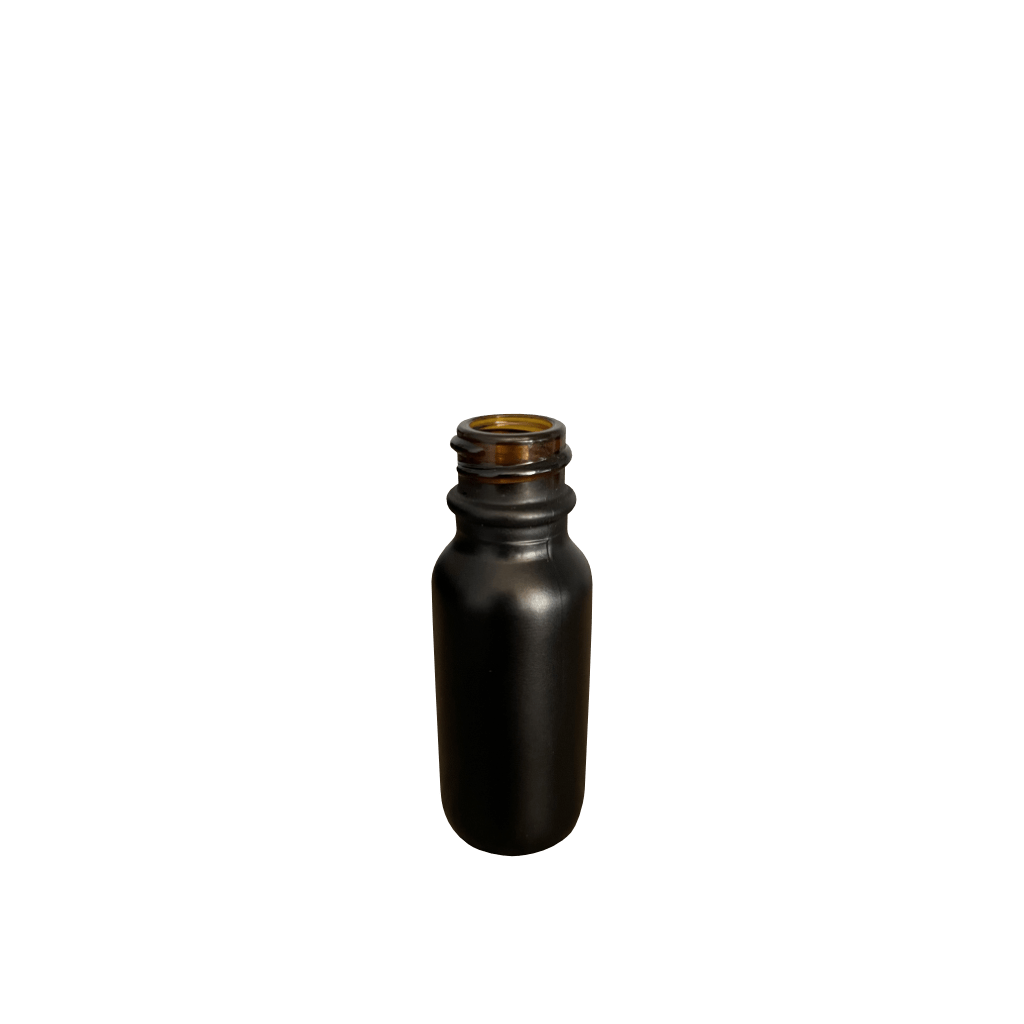 0.5 oz (15 ml) Black (Matte) Glass Boston Round 18-400 Bottle - World of Aromas