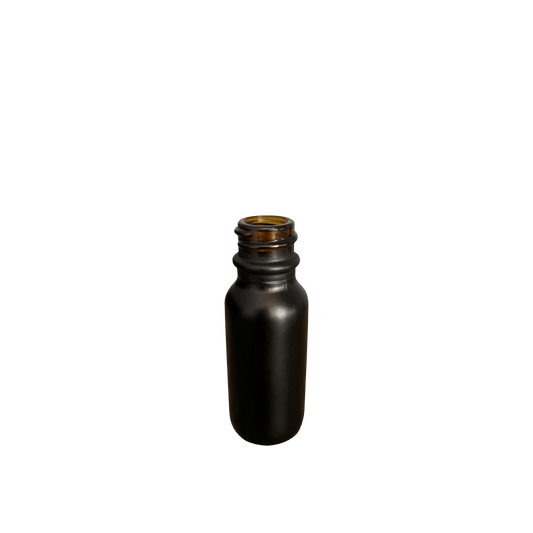 0.5 oz (15 ml) Black (Matte) Glass Boston Round 18-400 Bottle - World of Aromas