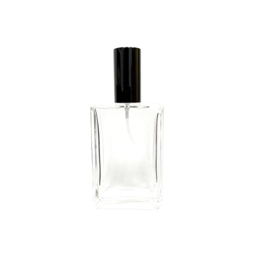 1.7 oz (50 ml) Clear Glass Rectangular Perfume Bottle With Black Lipstick Sprayer - World of Aromas