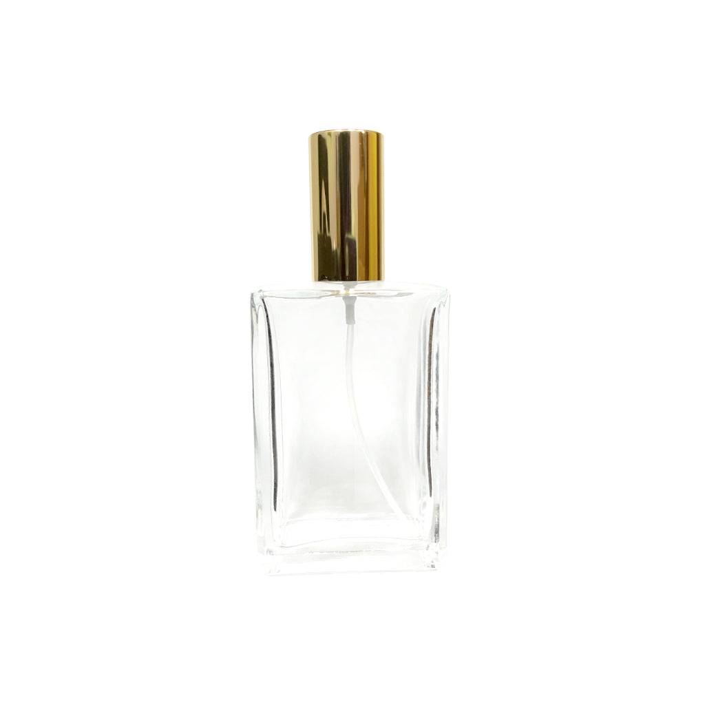 1.7 oz (50 ml) Clear Glass Rectangular Perfume Bottle With Gold Lipstick Sprayer - World of Aromas