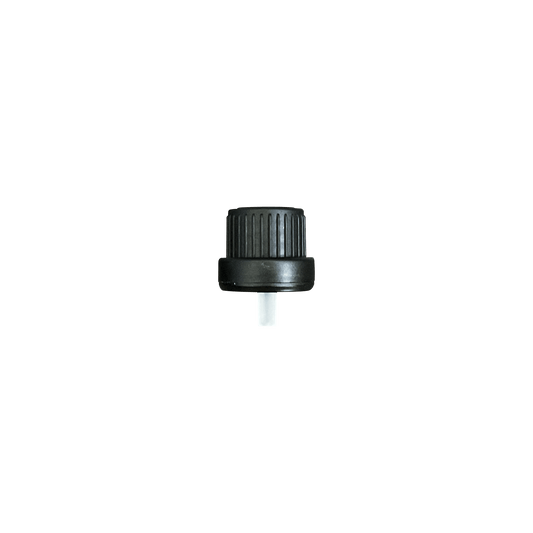 Black Ribbed Skirt Tamper Evident 18-DIN Cap with Orifice Reducer - World of Aromas
