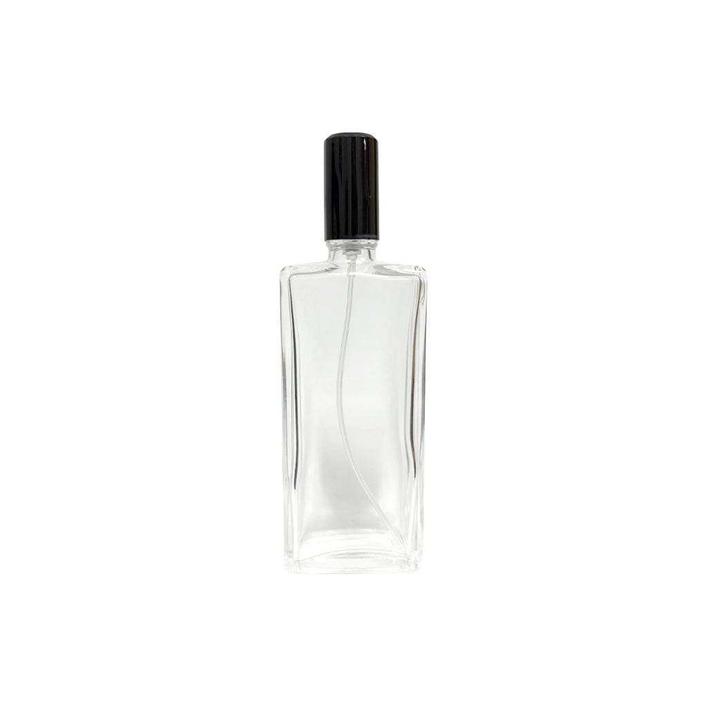 1.7 oz (50 ml) Clear Glass Rectangular Black Cap Perfume Bottle - World of Aromas