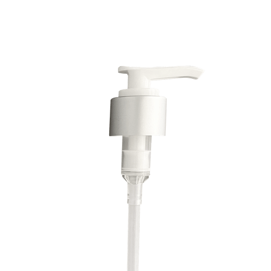 Brushed Silver Smooth Skirt White Plastic 24-410 Saddle Pump with 178mm Dip Tube - World of Aromas
