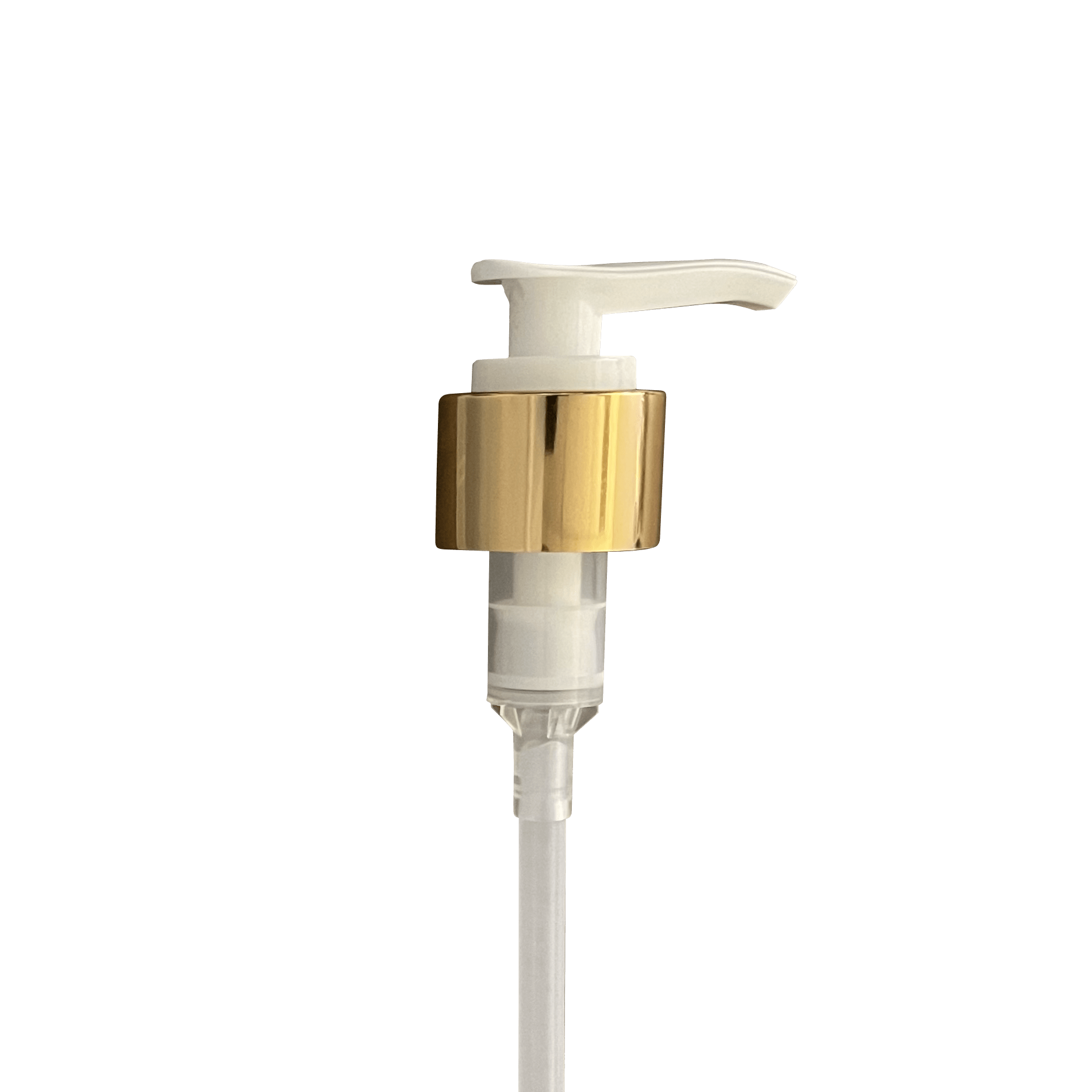 Gold Smooth Skirt White Plastic 24-410 Saddle Pump with 114mm Dip Tube - World of Aromas