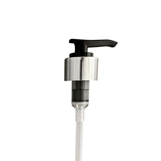 Silver Smooth Skirt Black Plastic 24-410 Saddle Pump with 191mm Dip Tube - World of Aromas