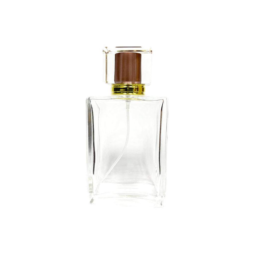 3.4 oz (100 ml) Clear Glass Rectangular Perfume Bottle with Bronze Acrylic Lid - World of Aromas