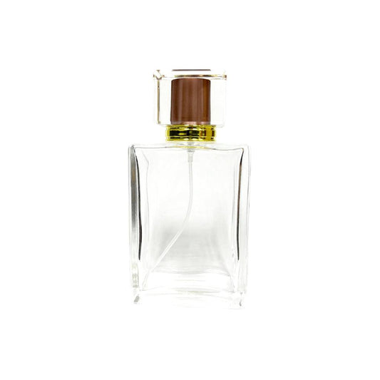 3.4 oz (100 ml) Clear Glass Rectangular Perfume Bottle with Bronze Acrylic Lid - World of Aromas