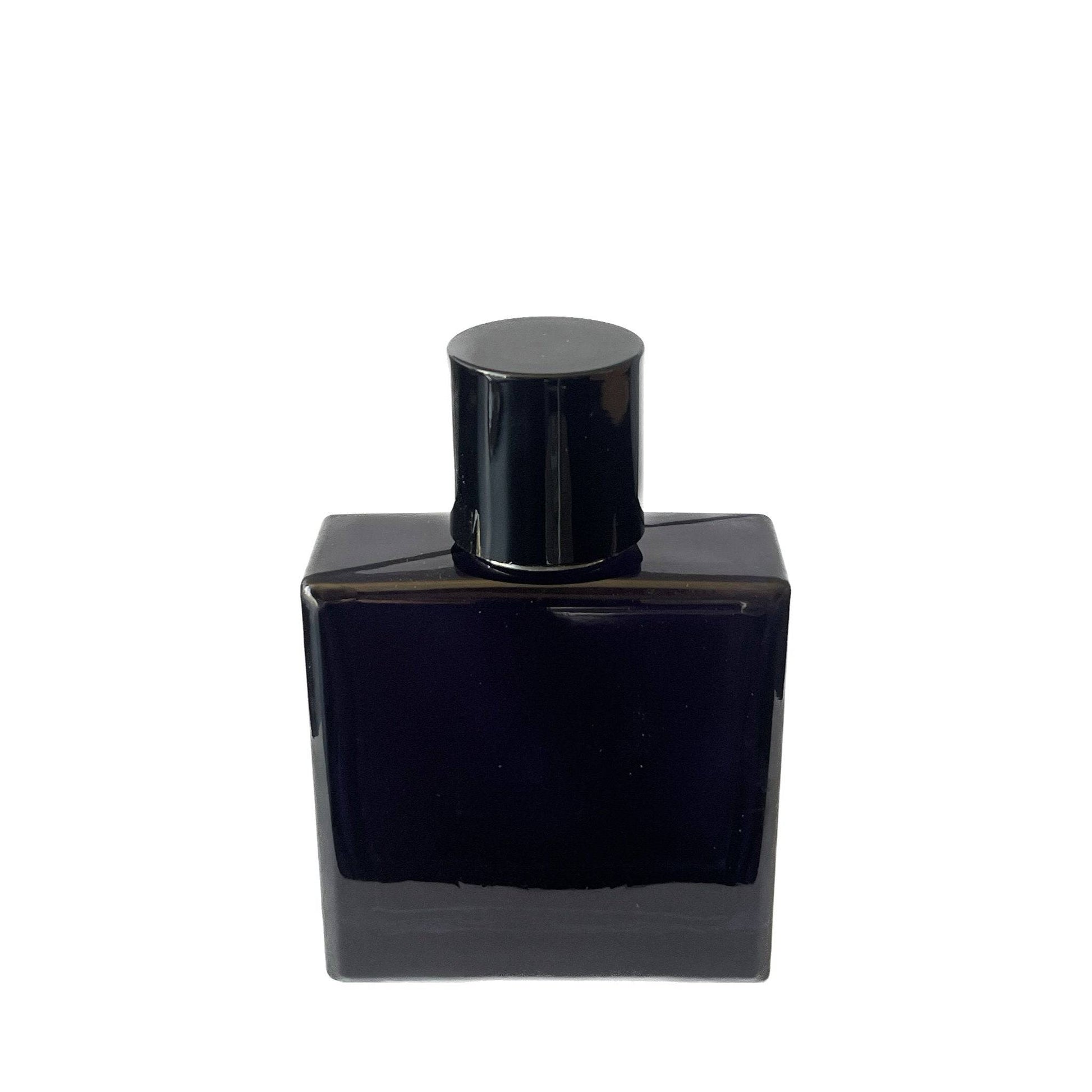 50 ml Black Glass Perfume Bottle with Silver Sprayer & Black Cap - World of Aromas