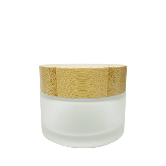 1.7 oz (50 ml) Frosted Clear Glass Jar with Bamboo Lid - World of Aromas