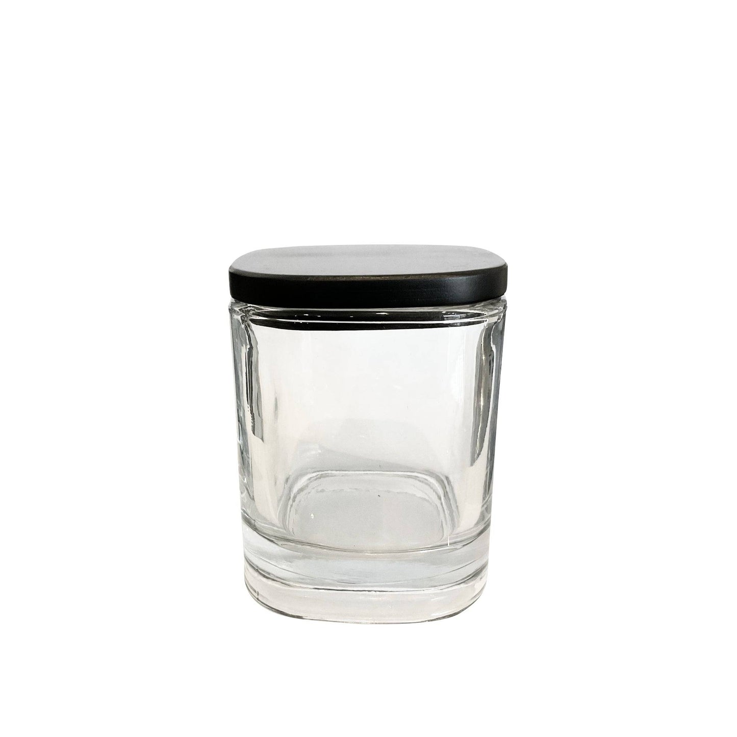 8 oz (240 ml) Clear Glass Square Candle Jar with Black Wooden Top - World of Aromas